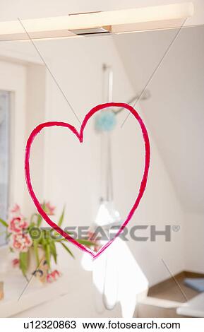 Heart in lipstick on mirror View Large Photo Image Stock Image - Heart in lipstick on mirror. Fotosearch