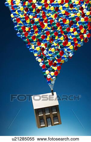 House floating with lots of balloons View Large Photo Image Stock Photography - House floating with lots of balloons. Fotosearch