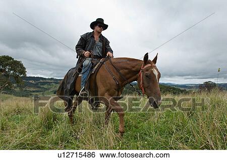 Man on horse in countryside View Large Photo Image Stock Photograph - Man on horse in countryside. Fotosearch