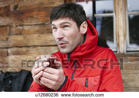 Man with Tea at Cottage View Large Photo Image Stock Photograph - Man with Tea at Cottage. Fotosearch