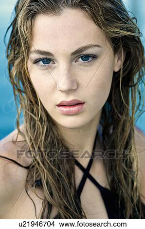 Portrait of a woman with wet hair View Large Photo Image Picture - Portrait of a woman with wet hair. Fotosearch