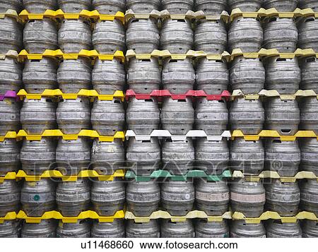 Stock Image - Stacked beer barrels. Fotosearch