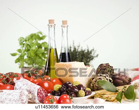 Table of Italian food View Large Photo Image Stock Photograph - Table of Italian food. Fotosearch