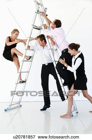 Stock Photo - Team fight on reach top of ladder. Fotosearch