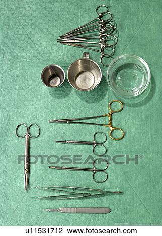 Stock Image - Tray with surgical equipment. Fotosearch