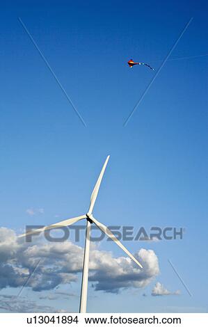 Wind turbine and kite View Large Photo Image Picture - Wind turbine and kite. Fotosearch