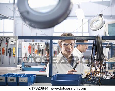Picture - Workers making wiring loom cables. Fotosearch