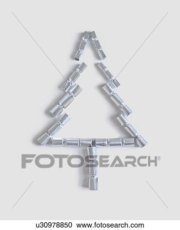 Stock Image - Xmas tree shape made from Xmas crackers. Fotosearch
