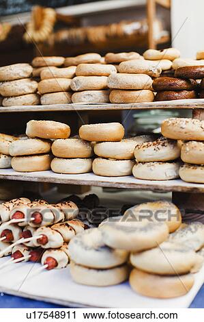 Bagels in bakery display View Large Photo Image Stock Image - Bagels in bakery display. Fotosearch