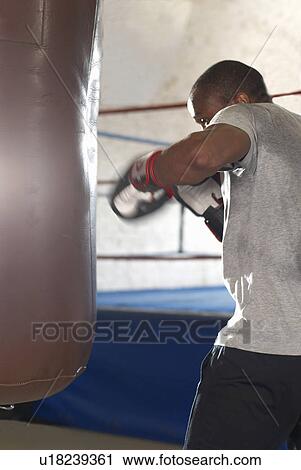 Boxer using punching bag in gym View Large Photo Image Stock Image - Boxer using punching bag in gym. Fotosearch