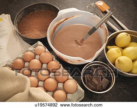 Cake mix and ingredients on counter View Large Photo Image Stock Image - Cake mix and ingredients on counter. Fotosearch