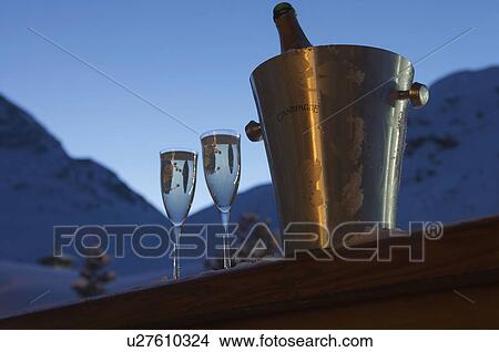 Champagne glasses on snowy windowsill View Large Photo Image Picture - Champagne glasses on snowy windowsill. Fotosearch