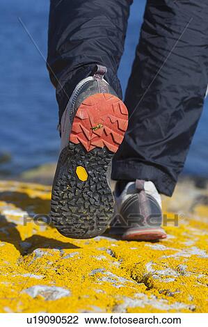 Stock Image - Close up of bottom of hiking shoe. Fotosearch