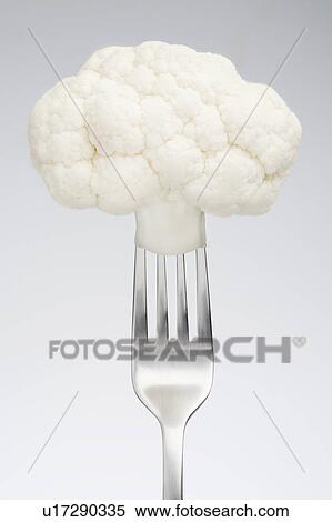 Stock Photography - Close up of cauliflower on fork. Fotosearch