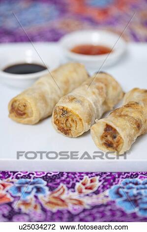 Close up of Thai spring rolls View Large Photo Image Stock Image - Close up of Thai spring rolls. Fotosearch