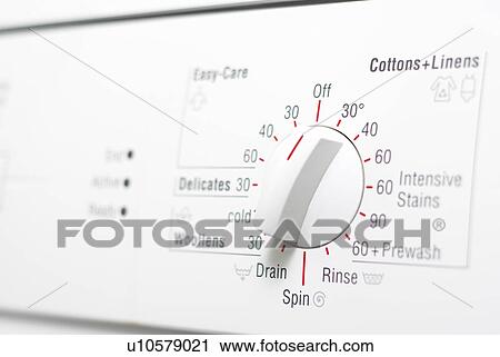 Stock Image - Close up of washer dial and presets . Fotosearch