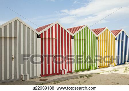 Colorful huts on beach View Large Photo Image Stock Photo - Colorful huts on beach. Fotosearch