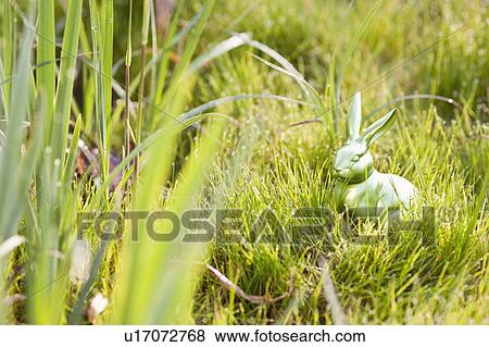 Stock Photo - Easter bunny hidden in long grass. Fotosearch