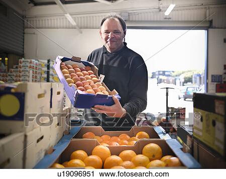 Grocer with apricots and oranges View Large Photo Image Stock Image - Grocer with apricots and oranges. Fotosearch