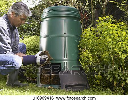 Man composting in backyard View Large Photo Image Stock Photograph - Man composting in backyard. Fotosearch