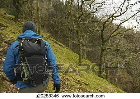 Man hiking on hillside View Large Photo Image Stock Photograph - Man hiking on hillside. Fotosearch