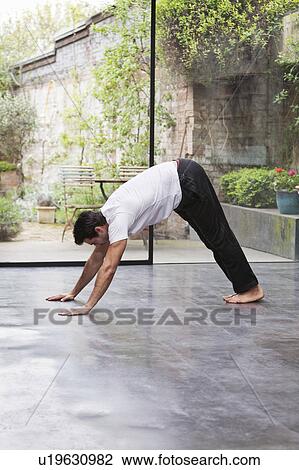 Man practicing downward dog yoga pose View Large Photo Image Stock Image - Man practicing downward dog yoga pose. Fotosearch