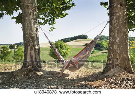 Stock Photo - Mother and daughter relaxing in hammock. Fotosearch