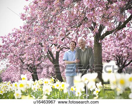 Older man with caretaker in park View Large Photo Image Stock Photo - Older man with caretaker in park. Fotosearch