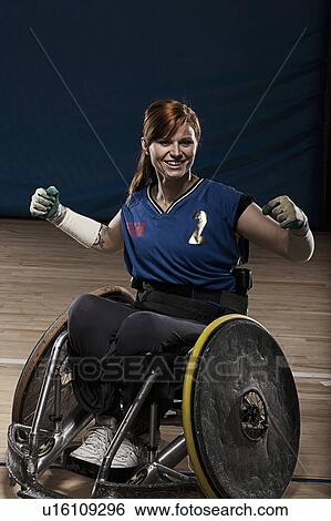 Para rugby player cheering in wheelchair View Large Photo Image Stock Photograph - Para rugby player cheering in wheelchair. Fotosearch
