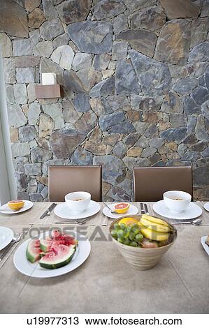 Place settings on breakfast table View Large Photo Image Stock Image - Place settings on breakfast table. Fotosearch