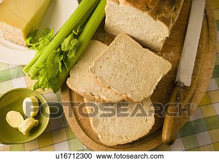 Slices of bread, celery and cheese View Large Photo Image Stock Image - Slices of bread, celery and cheese. Fotosearch