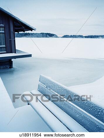Snow covered bench and field View Large Photo Image Picture - Snow covered bench and field. Fotosearch