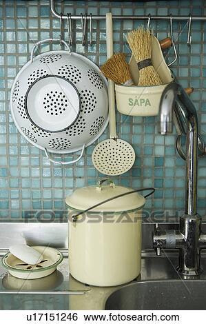 Stock Photograph - Strainer and kitchen sink. Fotosearch