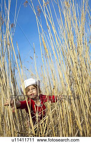 Toddler girl playing in wheat field View Large Photo Image Stock Image - Toddler girl playing in wheat field. Fotosearch