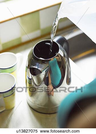 Stock Photography - Woman pouring water into kettle. Fotosearch