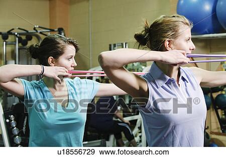 Women using stretchers in gym View Large Photo Image Stock Photo - Women using stretchers in gym. Fotosearch