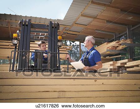 Worker carrying planks on forklift View Large Photo Image Stock Photograph - Worker carrying planks on forklift. Fotosearch