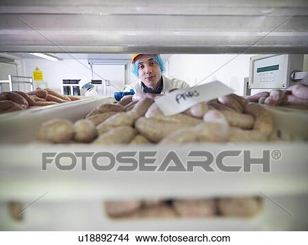 Worker inspecting sausages in factory View Large Photo Image Picture - Worker inspecting sausages in factory. Fotosearch