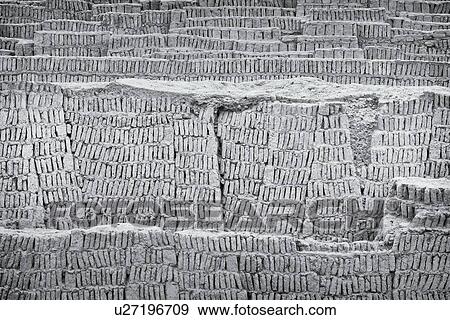 Stock Photo - Huaca Pucllana: monochrome detail of adobe mud brick walls dating back to Lima culture of 400AD, Lima, Peru. Fotosearch