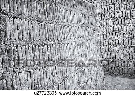 Huaca Pucllana: monochrome detail of adobe mud brick walls dating back to Lima culture of 400AD, Lima, Peru View Large Photo Image Stock Photography - Huaca Pucllana: monochrome detail of adobe mud brick walls dating back to Lima culture of 400AD, Lima, Peru. Fotosearch