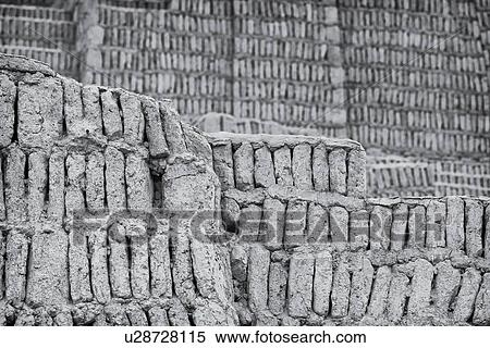 Huaca Pucllana: monochrome detail of adobe mud brick walls dating back to Lima culture of 400AD, Lima, Peru View Large Photo Image Stock Photography - Huaca Pucllana: monochrome detail of adobe mud brick walls dating back to Lima culture of 400AD, Lima, Peru. Fotosearch