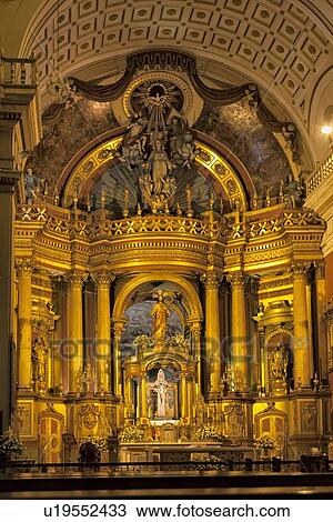 Iglesia De San Pedro Teilausschnitt Von Vergoldet Altar Aufwendig Spanischer Barock Lima Peru Stock Bild U19552433 Fotosearch