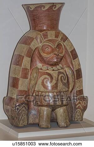Museo Larco: red and white chequered Moche drinking vessel closeup with bird 'god' statue, Lima, Peru View Large Photo Image Stock Image - Museo Larco: red and white chequered Moche drinking vessel closeup with bird 'god' statue, Lima, Peru. Fotosearch
