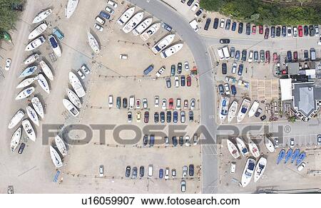Aerial view of dock and parking lot View Large Photo Image Stock Photo - Aerial view of dock and parking lot. Fotosearch