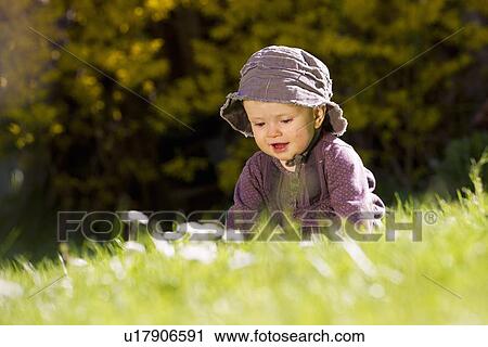 Baby girl crawling in grass View Large Photo Image Stock Image - Baby girl crawling in grass. Fotosearch