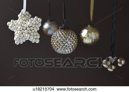 Close up of silver Christmas ornaments View Large Photo Image Picture - Close up of silver Christmas ornaments. Fotosearch