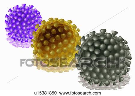 Stock Image - Colored virus atoms. Fotosearch