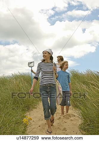 Stock Photo - Family walking on beach together. Fotosearch