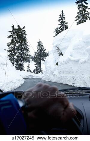 Man driving on cleared road in snow View Large Photo Image Stock Photography - Man driving on cleared road in snow. Fotosearch