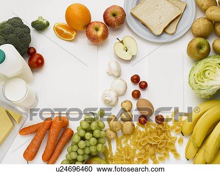 Overhead view of healthy foods View Large Photo Image Stock Image - Overhead view of healthy foods. Fotosearch